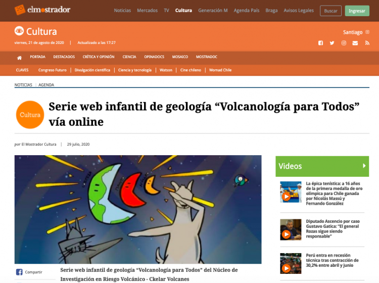 El Mostrador.cl: Serie web infantil de geología “Volcanología para Todos” vía online