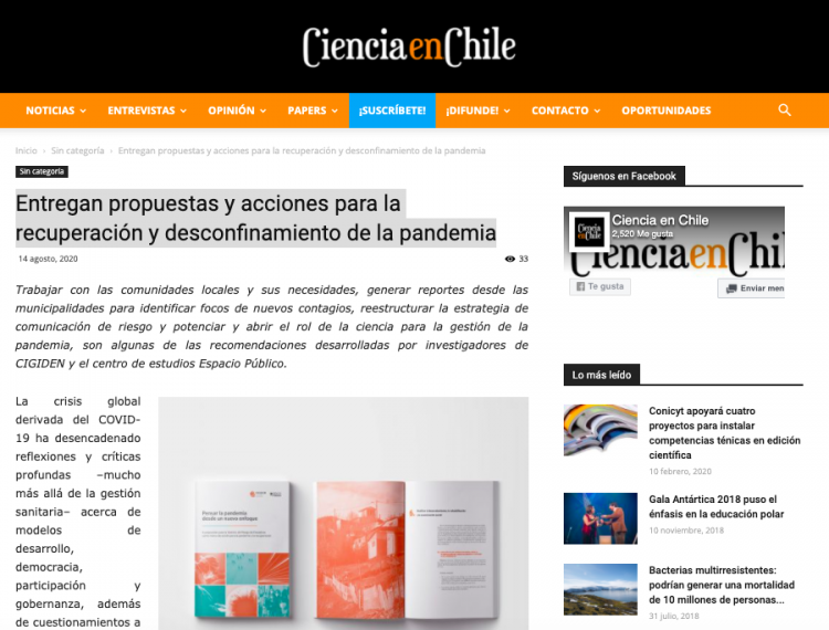 Ciencia en Chile.cl: Entregan propuestas y acciones para la recuperación y desconfinamiento de la pandemia
