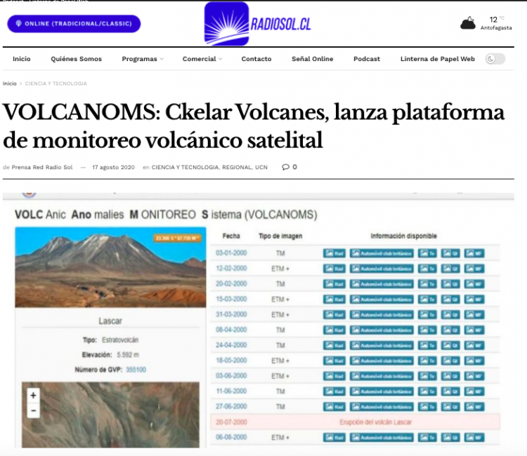 Radio Sol.cl: VOLCANOMS: Ckelar Volcanes, lanza plataforma de monitoreo volcánico satelital