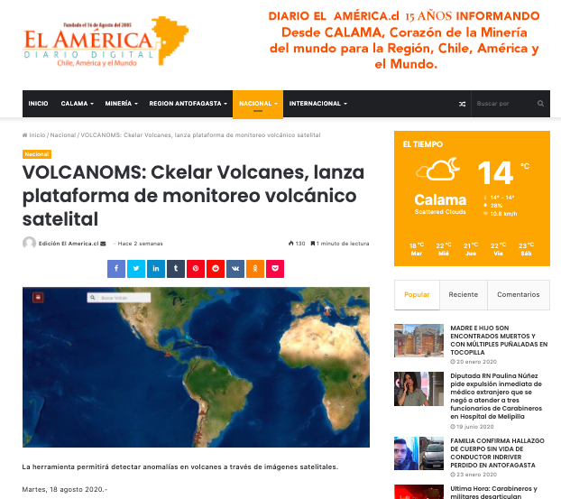 El América.cl – VOLCANOMS: Ckelar Volcanes, lanza plataforma de monitoreo volcánico satelital