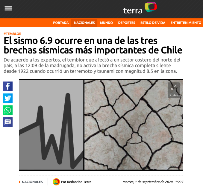 Terra.cl: El sismo 6.9 ocurre en una de las tres brechas sísmicas más importantes de Chile