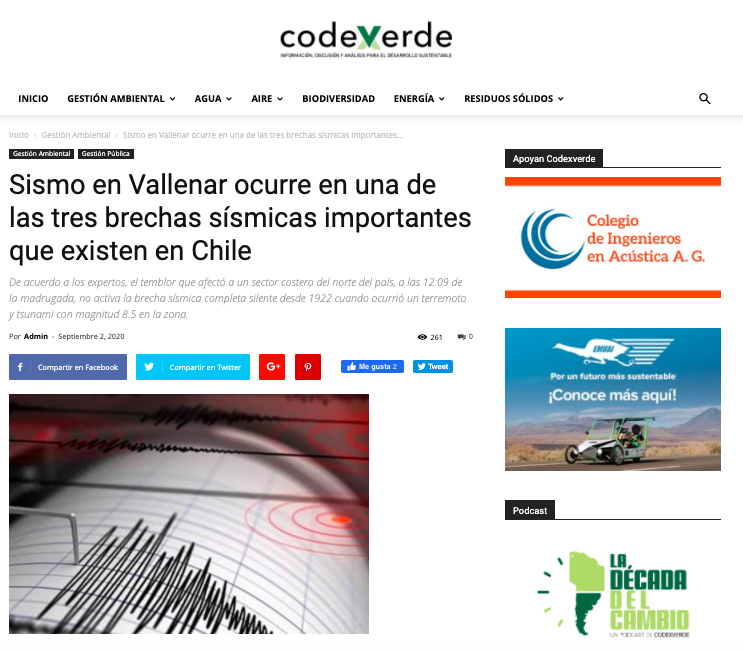 Codex Verde.cl: Sismo en Vallenar ocurre en una de las tres brechas sísmicas importantes que existen en Chile