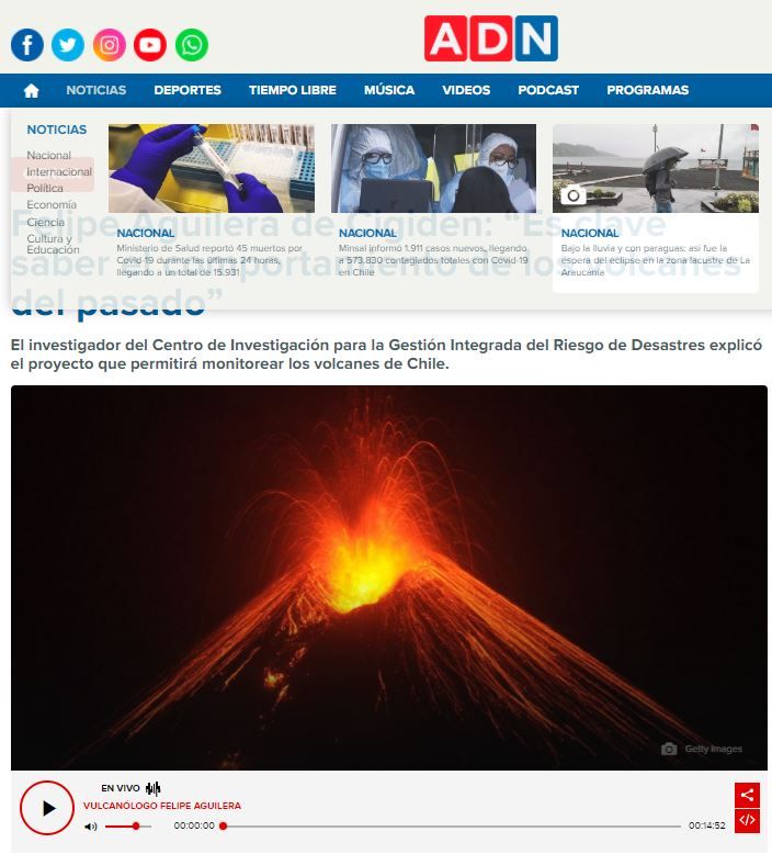 Radio ADN – Felipe Aguilera de Cigiden: “Es clave saber el comportamiento de los volcanes del pasado”