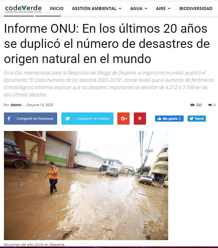 Codex Verde.cl – Informe ONU: En los últimos 20 años se duplicó el número de desastres de origen natural en el mundo