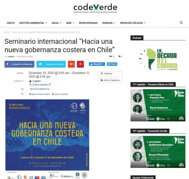 CodexVerde.cl: Seminario internacional “Hacia una nueva gobernanza costera en Chile”