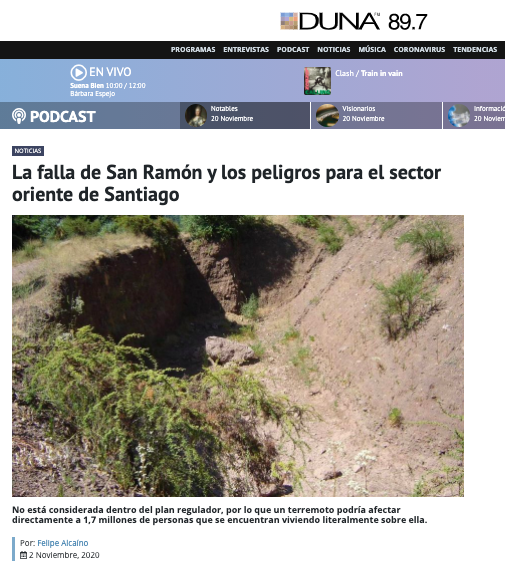 Duna.cl: La falla de San Ramón y los peligros para el sector oriente de Santiago.