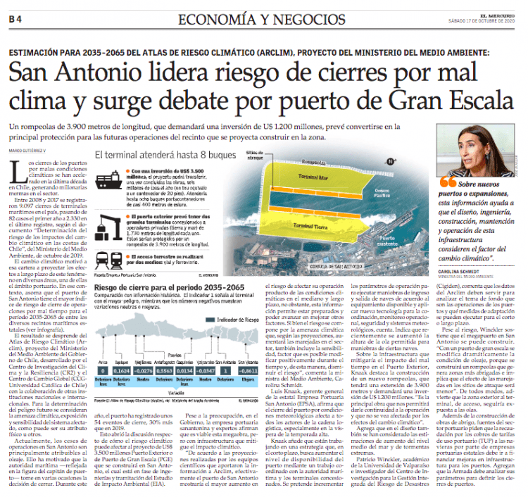 El Mercurio: San Antonio lidera riesgo de cierres por mal clima y surge debate por puerto de gran escala.