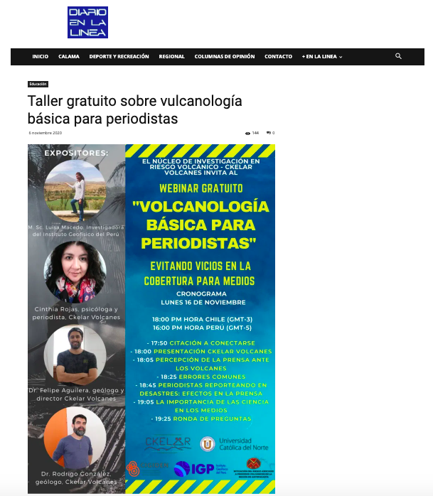 En la Línea.cl: Taller gratuito sobre vulcanología básica para periodistas.