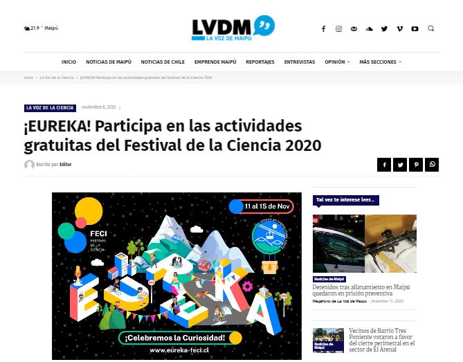 La Voz de Maipú.cl: ¡EUREKA! Participa en las actividades gratuitas del Festival de la Ciencia 2020.