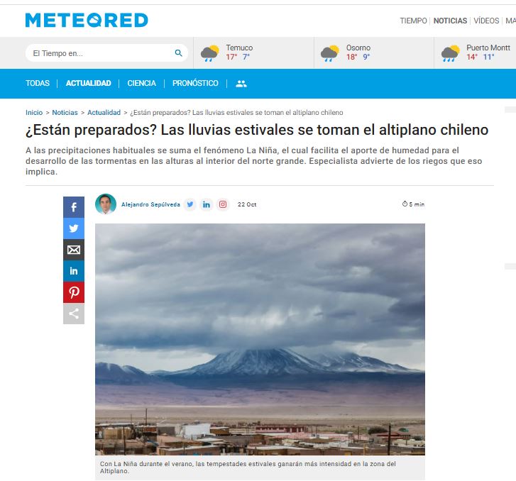Meteored.cl: ¿Están preparados? Las lluvias estivales se toman el altiplano chileno.