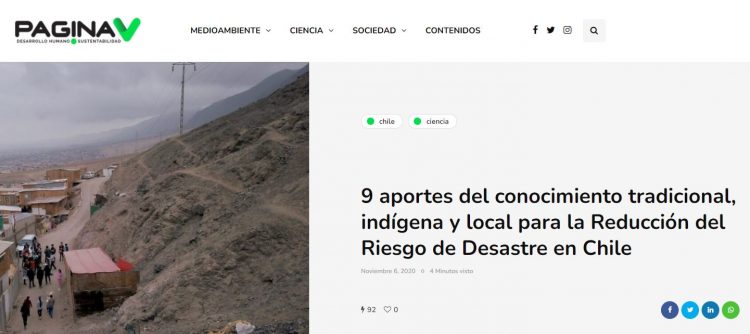 Página V: 9 aportes del conocimiento tradicional, indígena y local para la Reducción del Riesgo de Desastre en Chile.