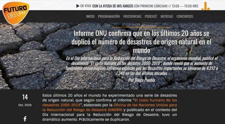 Radio Futuro: Informe ONU confirma que en los últimos 20 años se duplicó el número de desastres de origen natural en el mundo