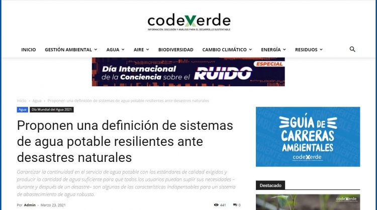 CodexVerde.cl: Proponen una definición de sistemas de agua potable resilientes ante desastres naturales.