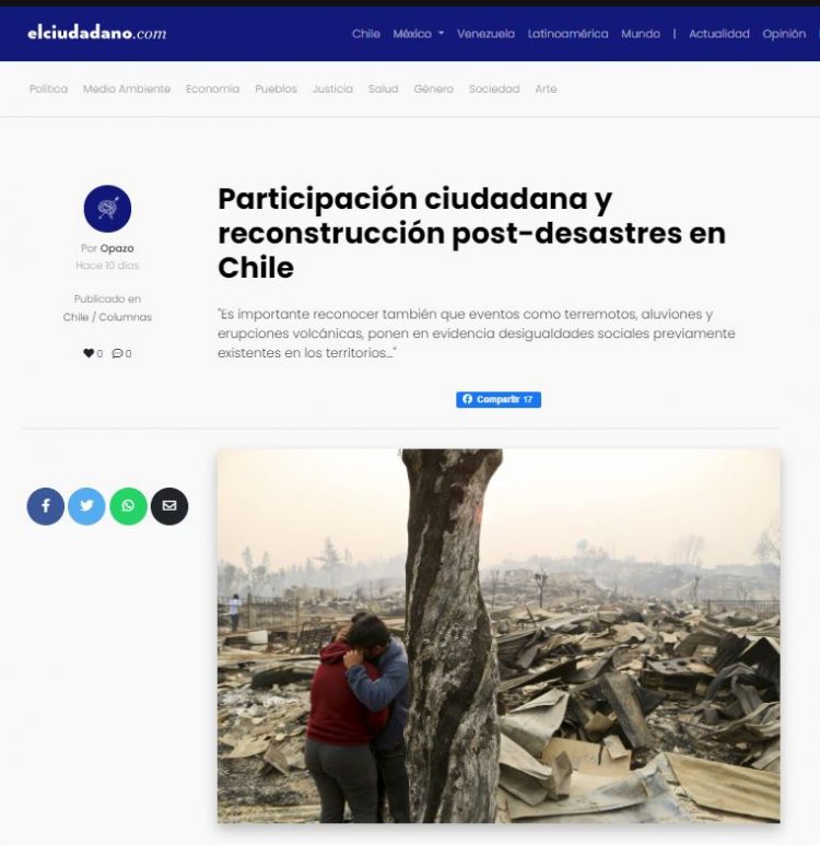 El Ciudadano: Participación ciudadana y reconstrucción post-desastres en Chile.