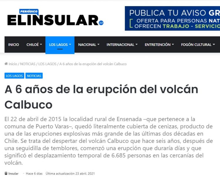 El Insular: A 6 años de la erupción del volcán Calbuco