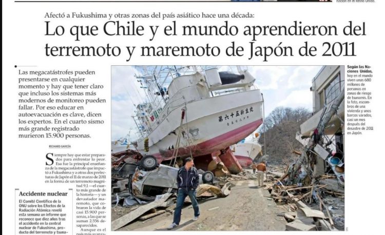 El Mercurio: Lo que Chile y el mundo aprendieron del terremoto y maremoto de Japón de 2011.