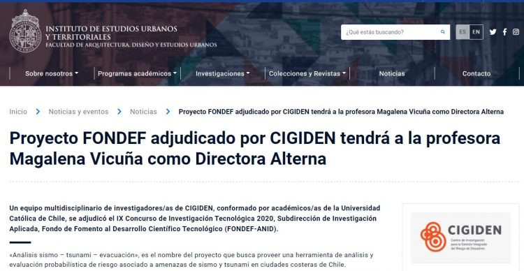 Estudiosurbanos.uc.cl: Proyecto FONDEF adjudicado por CIGIDEN tendrá a la profesora Magalena Vicuña como Directora Alterna.