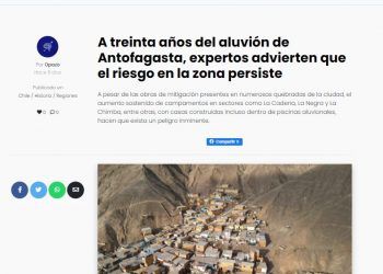 El Ciudadano: A treinta años del aluvión de Antofagasta, expertos advierten que el riesgo en la zona persiste.