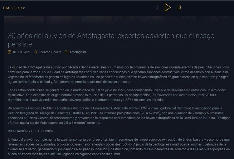 FM7: 30 años del aluvión de Antofagasta: expertos advierten que el riesgo persiste.