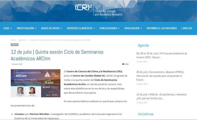 CR2.cl: 12 de julio | Quinta sesión Ciclo de Seminarios Académicos ARClim.