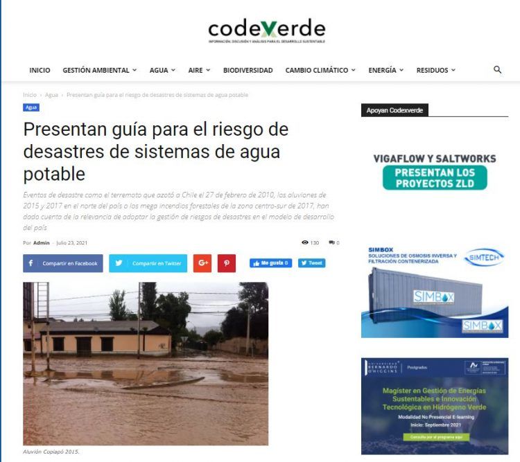 Codex Verde: Presentan guía para el riesgo de desastres de sistemas de agua potable.