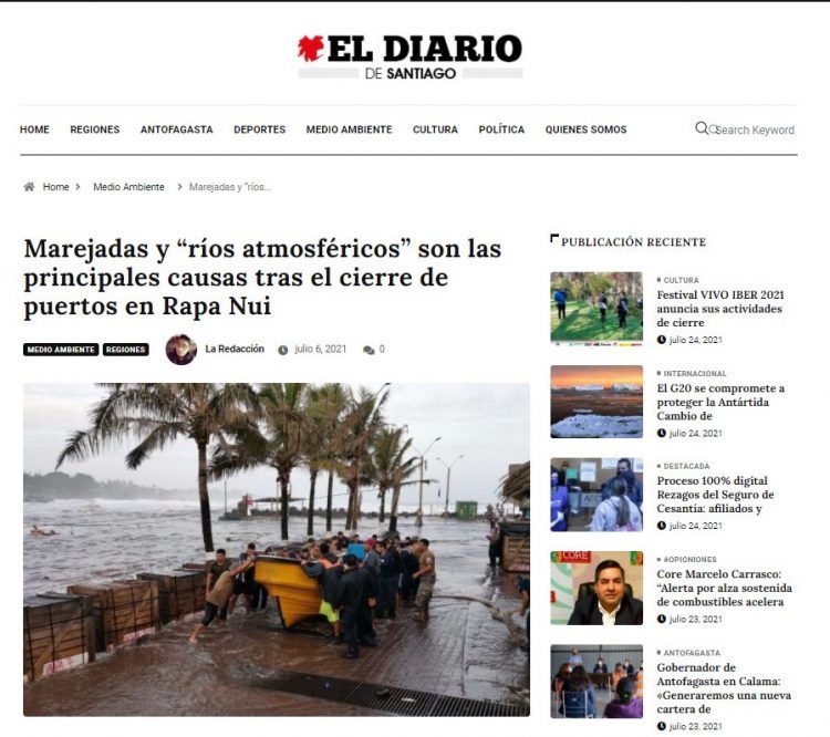 El Diario de Santiago: Marejadas y “ríos atmosféricos” son las principales causas tras el cierre de puertos en Rapa Nui.