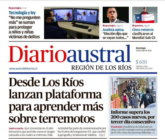 Diario Austral: Desde Los Ríos lanzan plataforma para aprender sobre terremotos