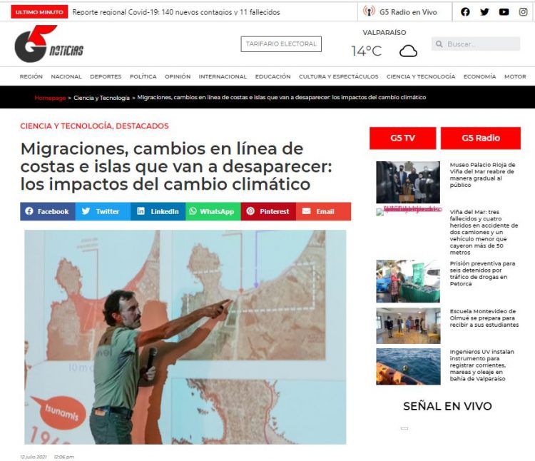 G5noticias.cl – Migraciones, cambios en línea de costas e islas que van a desaparecer: los impactos del cambio climático.
