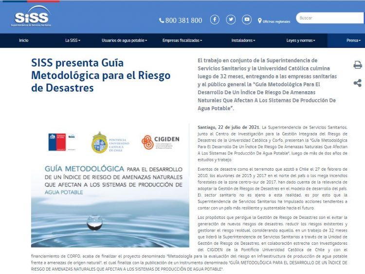 SISS.cl: SISS presenta Guía Metodológica para el Riesgo de Desastres.