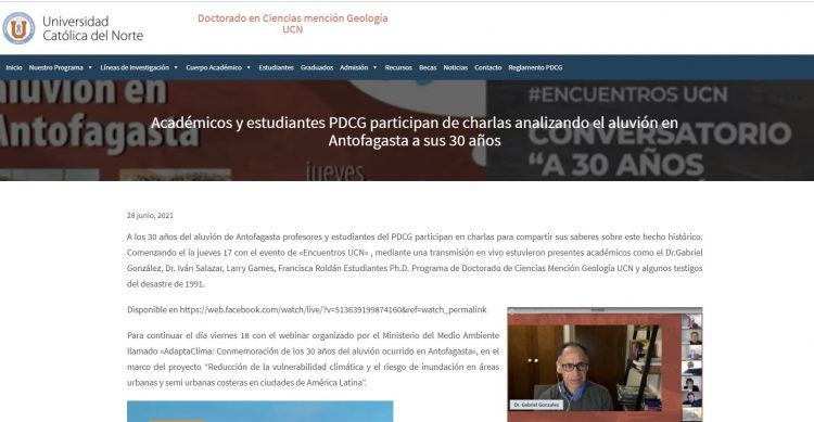 Geodoctorado.cl: Academicos y estudiantes participan en charlas analizando el aluvion en Antofagasta a sus 30 años.