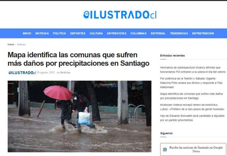 El Ilustrado.cl: Mapa identifica las comunas que sufren más daños por precipitaciones en Santiago.