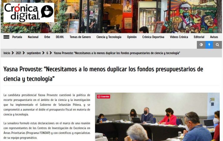 Crónica Digital: Yasna Provoste: “Necesitamos a lo menos duplicar los fondos presupuestarios de ciencia y tecnología”