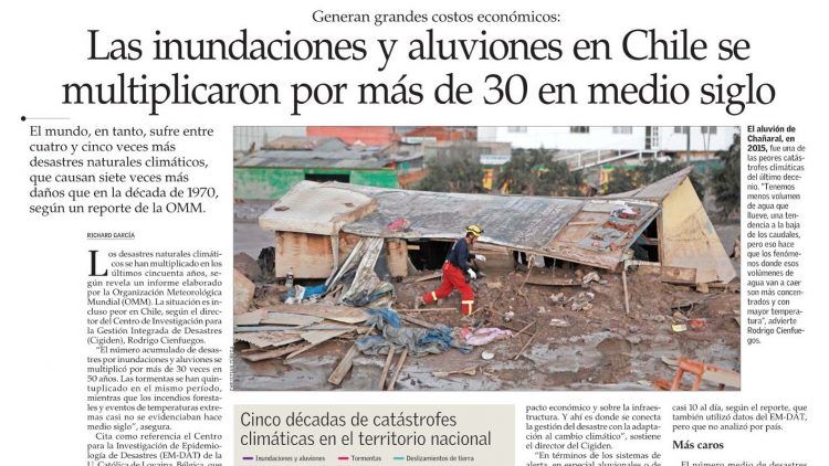 El Mercurio: El mundo, en tanto, sufre entre cuatro y cinco veces más desastres naturales climáticos, que causan siete veces más daños que en la década de 1970, según un reporte de la OMM