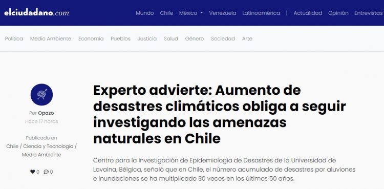 El Ciudadano – Experto advierte: «Aumento de desastres climáticos obliga a seguir investigando las amenazas naturales en Chile»