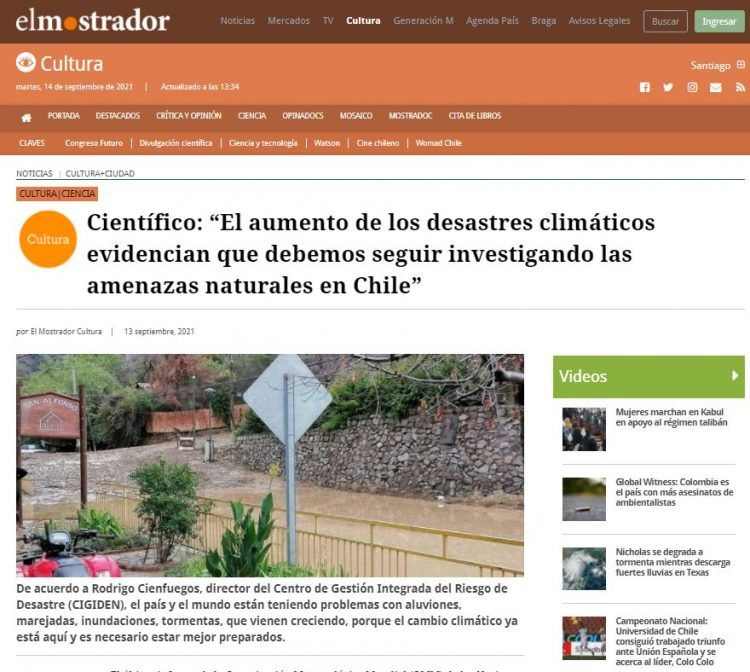 El Mostrador – Científico: “El aumento de los desastres climáticos evidencian que debemos seguir investigando las amenazas naturales en Chile»