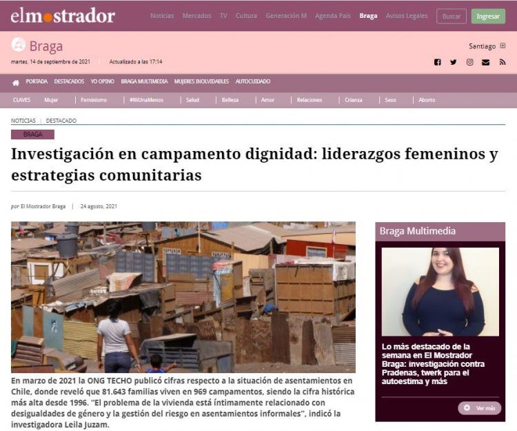 El Mostrador: Investigación en campamento dignidad: liderazgos femeninos y estrategias comunitarias