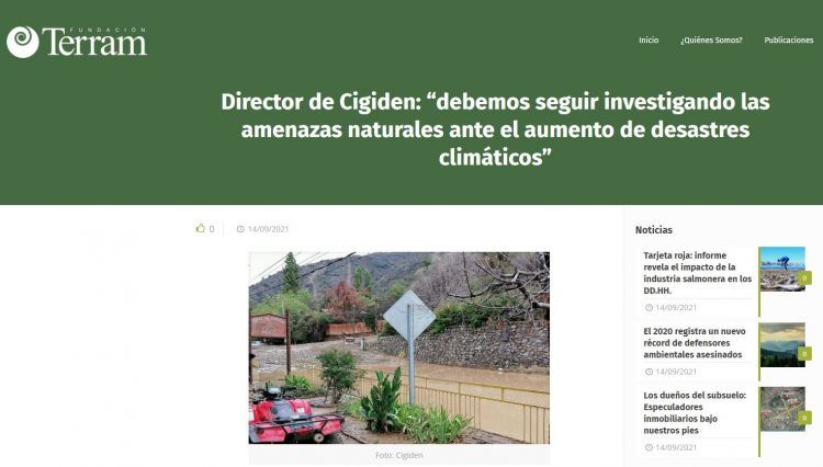 Fundación Terram – Director de CIGIDEN: «Debemos seguir investigando las amenazas naturales ante el aumento de los desastres”