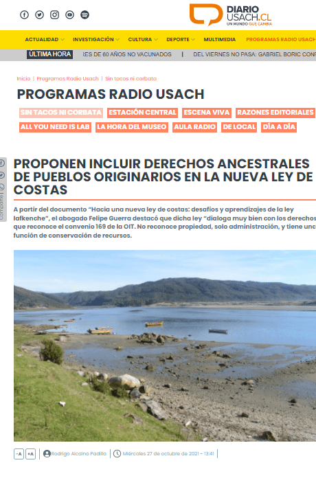Diariousach.cl: Proponen incluir los derechos ancestrales de los pueblos originarios en la nueva Ley de Costas