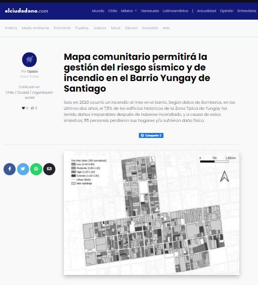 El Ciudadano – Mapa comunitario permitirá la gestión del riesgo sísmico y de incendio en el Barrio Yungay de Santiago
