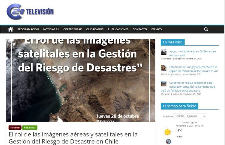 Canal21TV – El rol de las imágenes aéreas y satelitales en la Gestión del Riesgo de Desastre en Chile