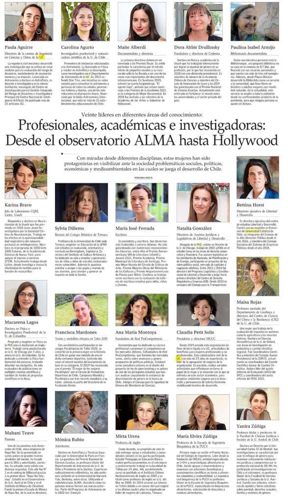 El Mercurio – Profesionales, académicas e investigadoras: Desde el observatorio ALMA hasta Hollywood