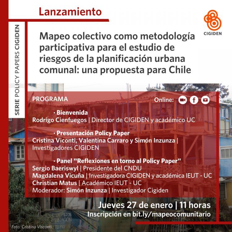 Lanzamiento policy paper «Mapeo colectivo como metodología participativa para el estudio de riesgos de la planificación urbana comunal: Una propuesta para Chile»