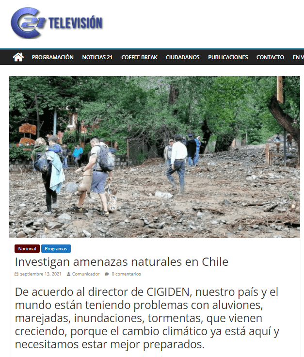 Canal21tv.cl: Investigan amenazas naturales en Chile