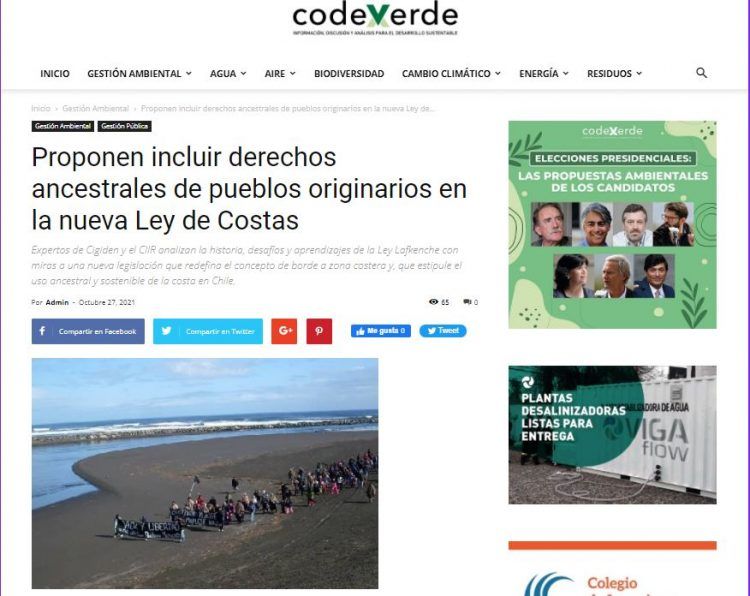 Codexverde.cl: Proponen incluir derechos ancestrales de pueblos originarios en la nueva Ley de Costas
