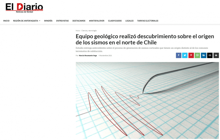Diarioantofagasta.cl: Equipo geológico realizó descubrimiento sobre el origen de los sismos en el norte de Chile