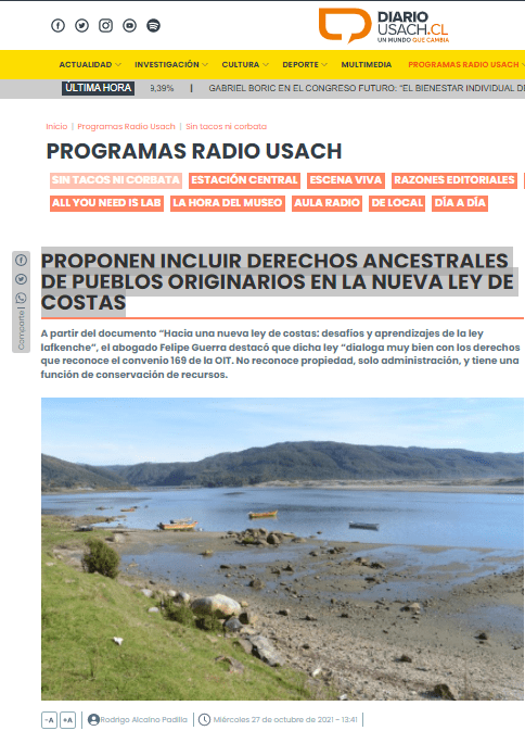 Diariousach.cl: Proponen incluir los derechos ancestrales de los pueblos originarios en la nueva Ley de Costas