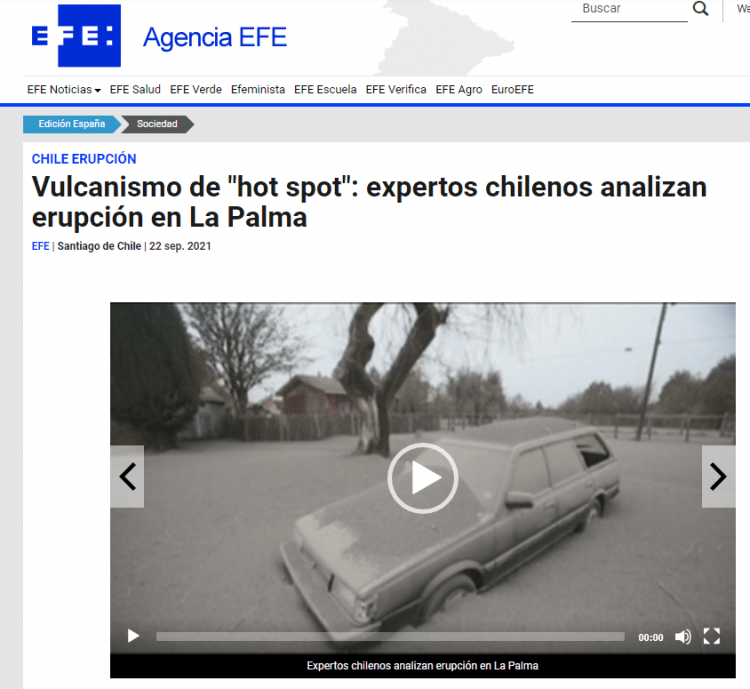 EFE.com: Vulcanismo de «hot spot»: expertos chilenos analizan erupción en La Palma