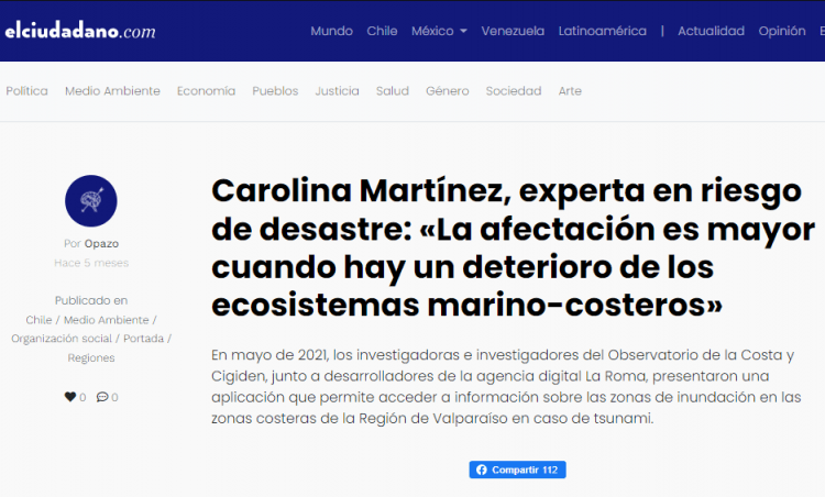 ElCiudadano.cl – Carolina Martínez, experta en riesgo de desastre: «La afectación es mayor cuando hay un deterioro de los ecosistemas marino-costeros»