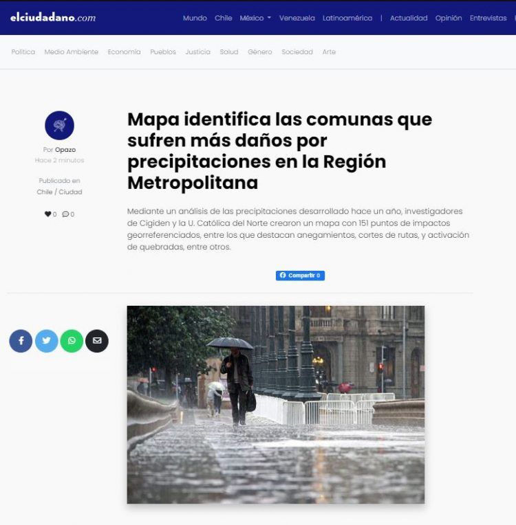 El Ciudadano: Mapa identifica las comunas que sufren más daños por precipitaciones en la Región Metropolitana