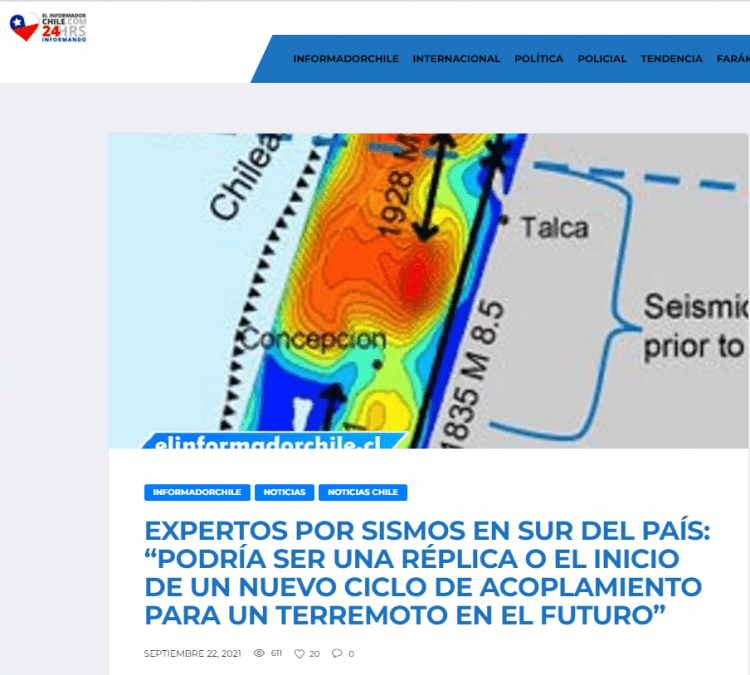 EL Informador Chile- Expertos por sismos en el sur del país: “Podría ser una réplica o el inicio de un nuevo ciclo de acoplamiento para un terremoto en el futuro”